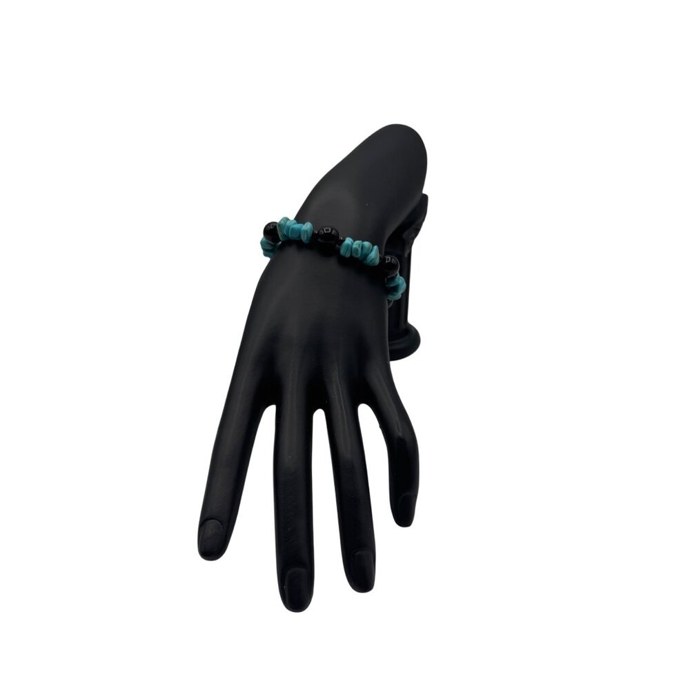 Turquoise & Black Bead Elastic Bracelet 7 inchces